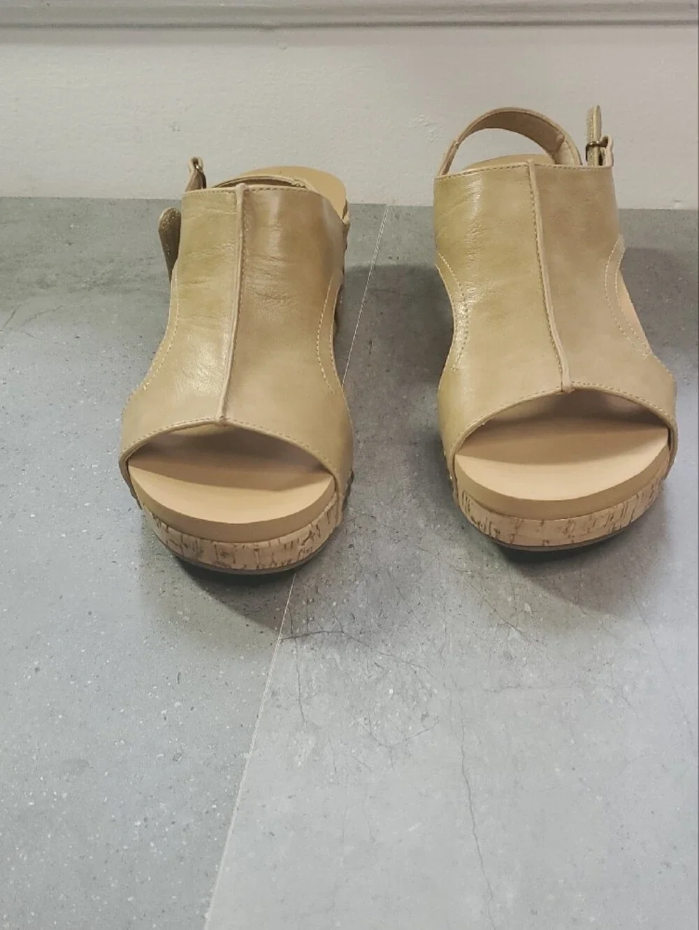 Tan Cork Wedge Slingback Sandals for Women
